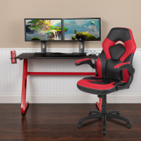 Flash Furniture BLN-X10RSG1030-RD-GG Red Gaming Desk and Red/Black Racing Chair Set with Cup Holder and Headphone Hook